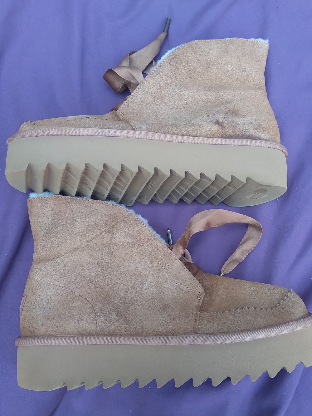 UGG Women's Suede Ankle Booties with Ribbon Laces in Taupe